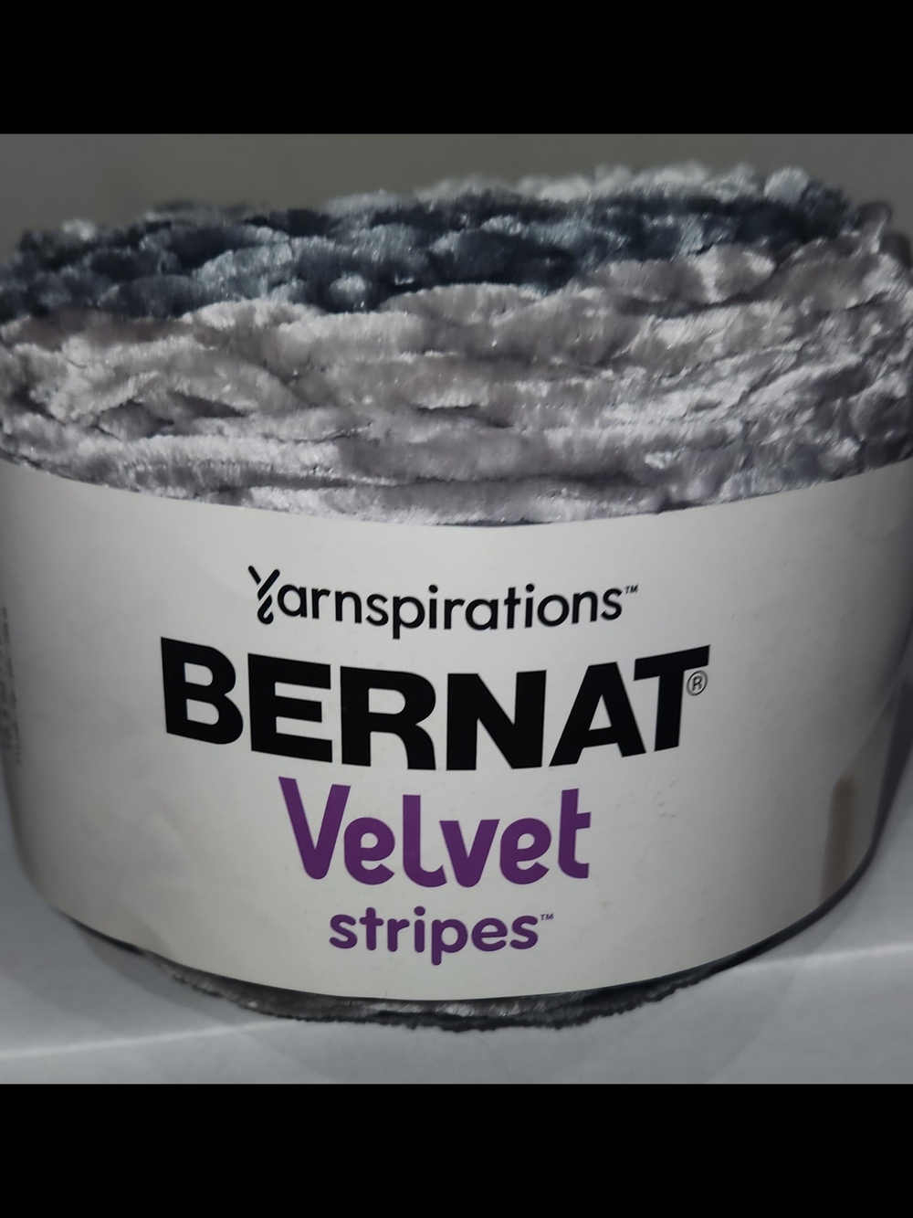 Bernat Velvet Stripes Plush Yarn - Color: Sharkskin